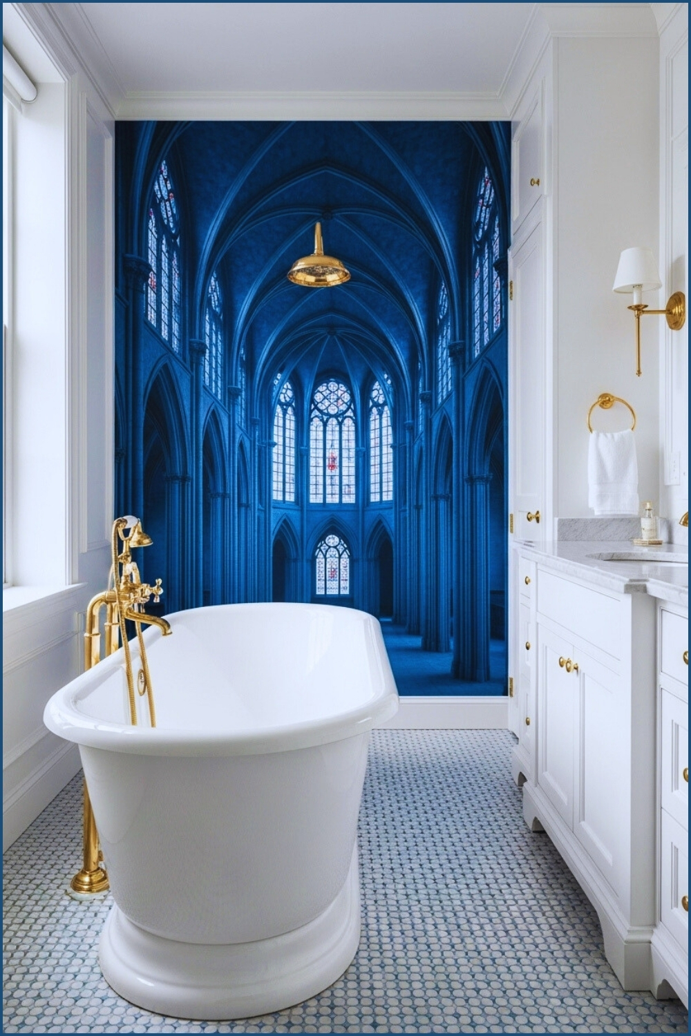 Luxury French-inspired Bathroom With White Freestanding Tub