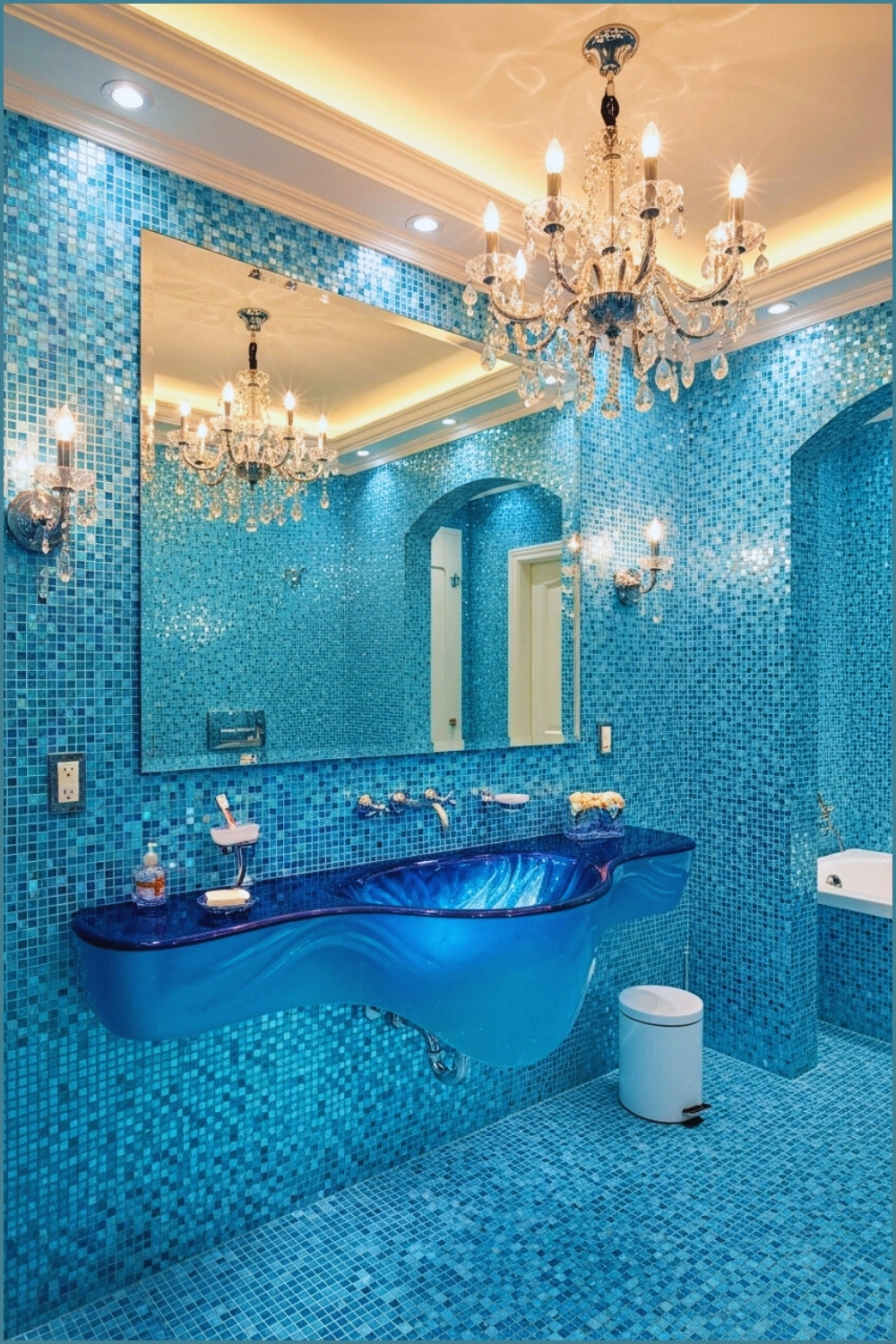 Luxury Glamorous Bathroom, Shimmering Turquoise Mosaic Tiles