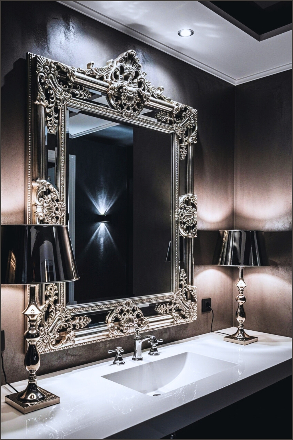 Luxury Gothic Bathroom, Ornate Venetian Mirror With Intricate
