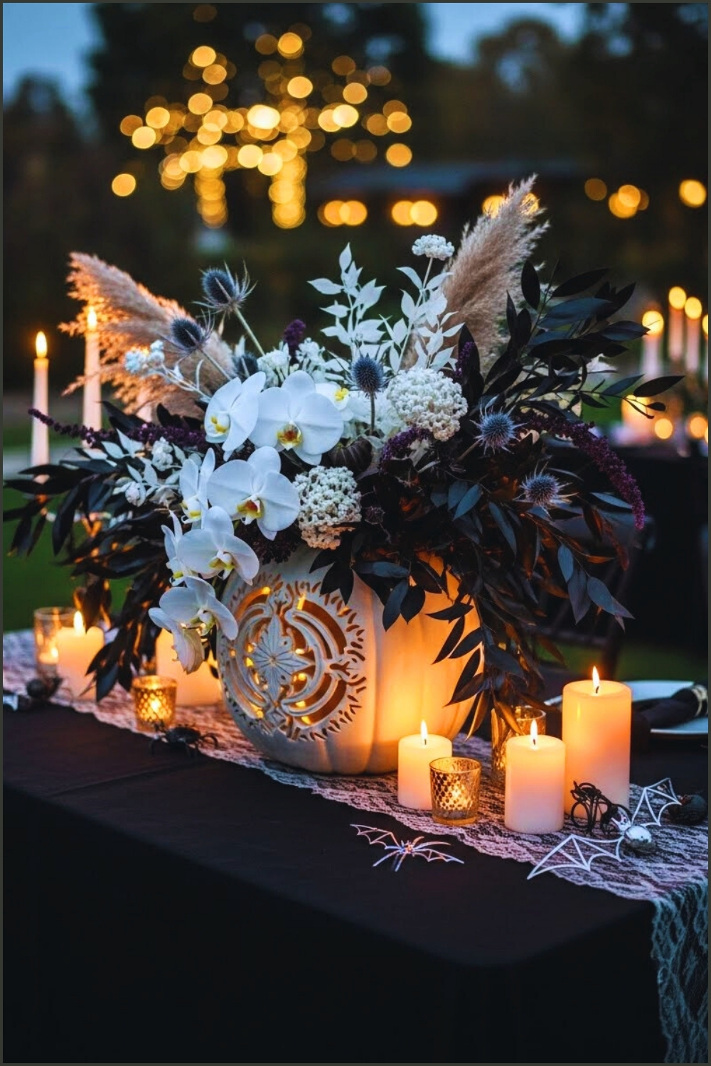 Luxury Halloween Centerpiece Featuring White Pumpkin