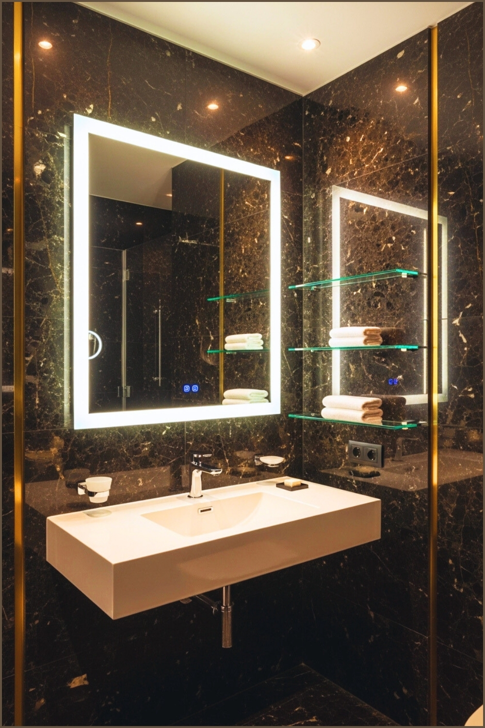 Luxury Modern Bathroom With Dark Marble Walls