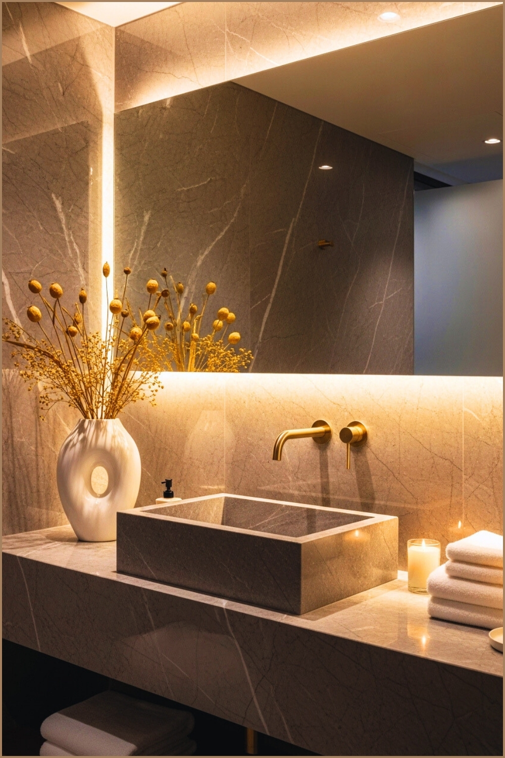 Luxury Modern Bathroom With Polished Gray Marble Walls