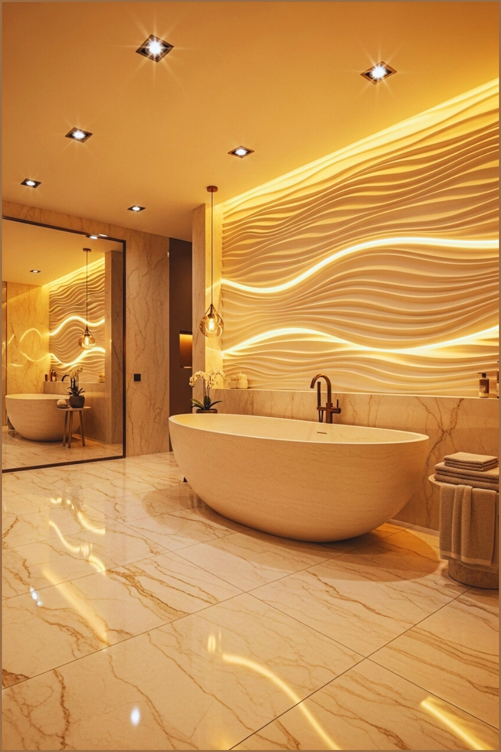 Luxury Modern Bathroom With Sculptural Freestanding Bathtub