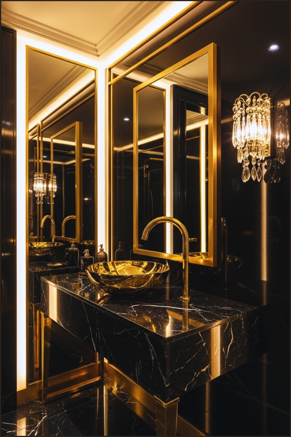 Luxury Modern Black Bathroom With Gold Accents