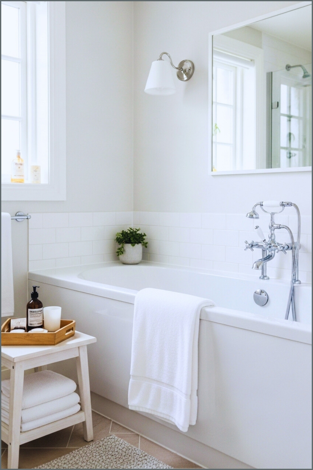Luxury Modern Spa Bathroom With Large White Freestanding Tub