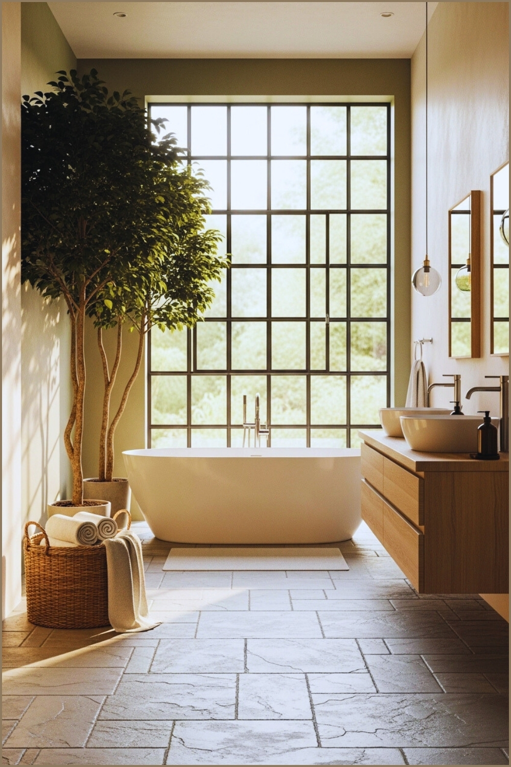 Luxury Spa Bathroom With Floor-to-ceiling Industrial Window