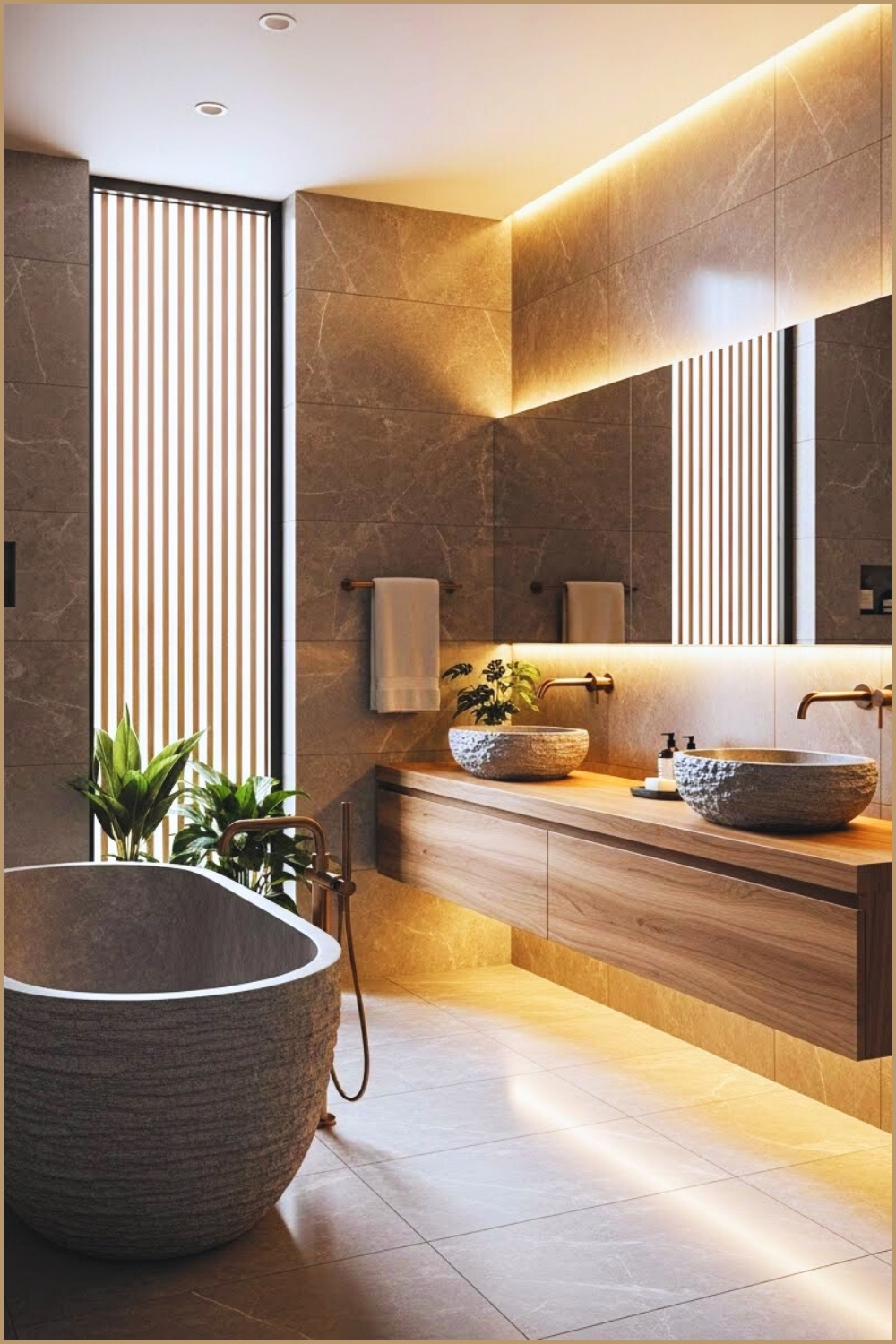 Luxury Spa Inspired Bathroom With A Sculpted Stone Soaking