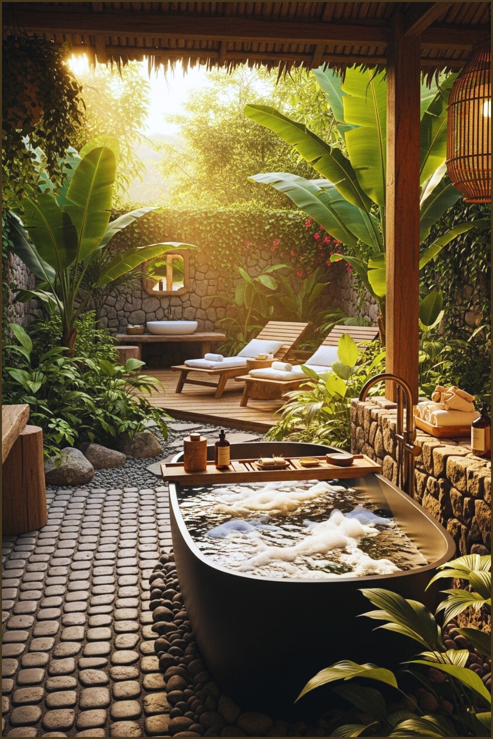 Luxury Tropical Outdoor Bathroom With A Matte