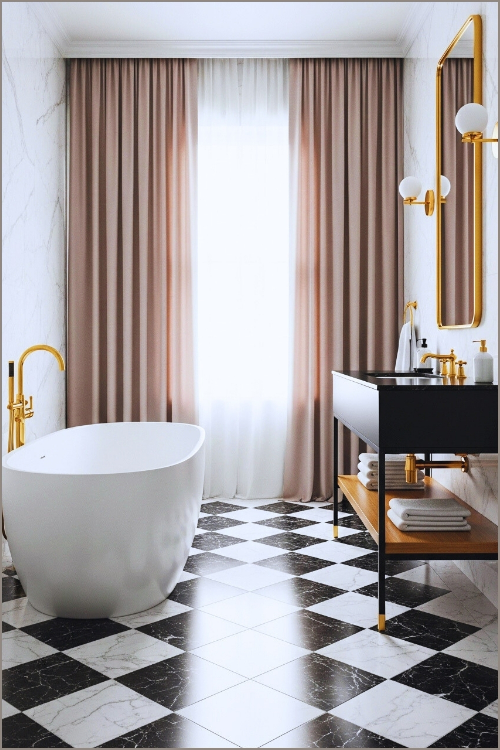 Luxury White And Gold Bathroom With A Sleek Freestanding