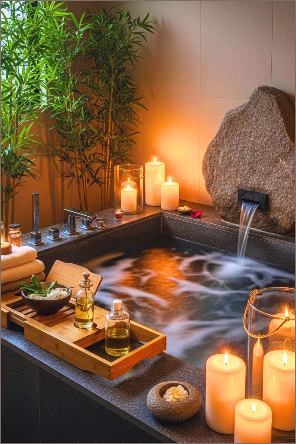Luxury Zen Spa Bathroom With A Deep Stone Soaking