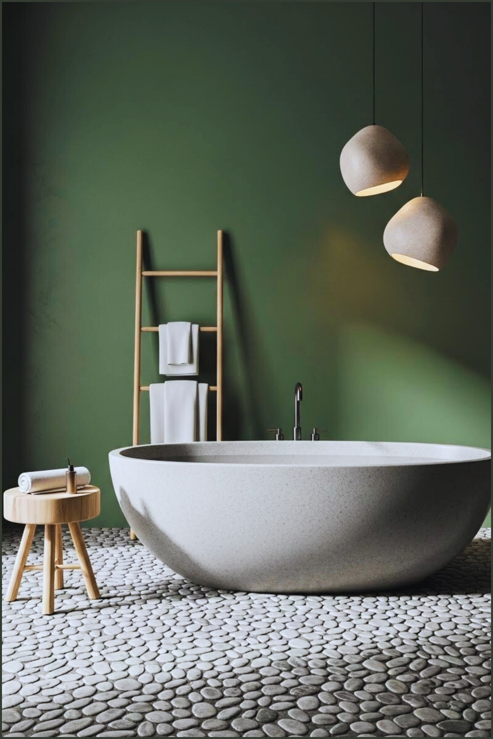 Minimal Deep Green Spa Bathroom With Matte Green Walls