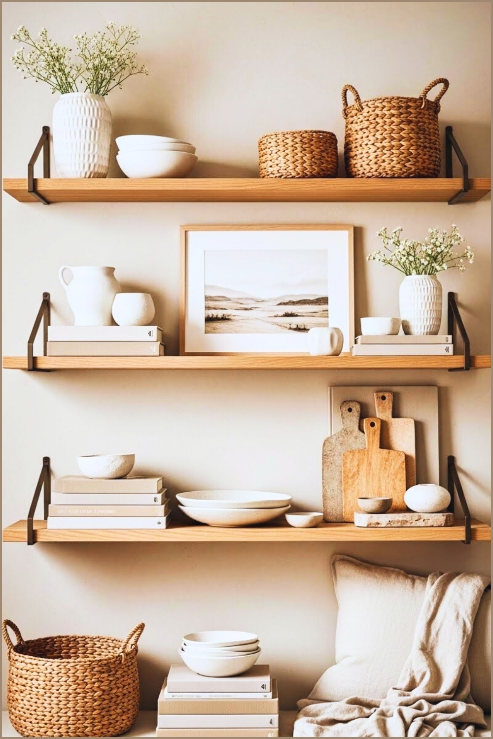Minimal Farmhouse Wall Shelves With Natural Wood Floating Shelves