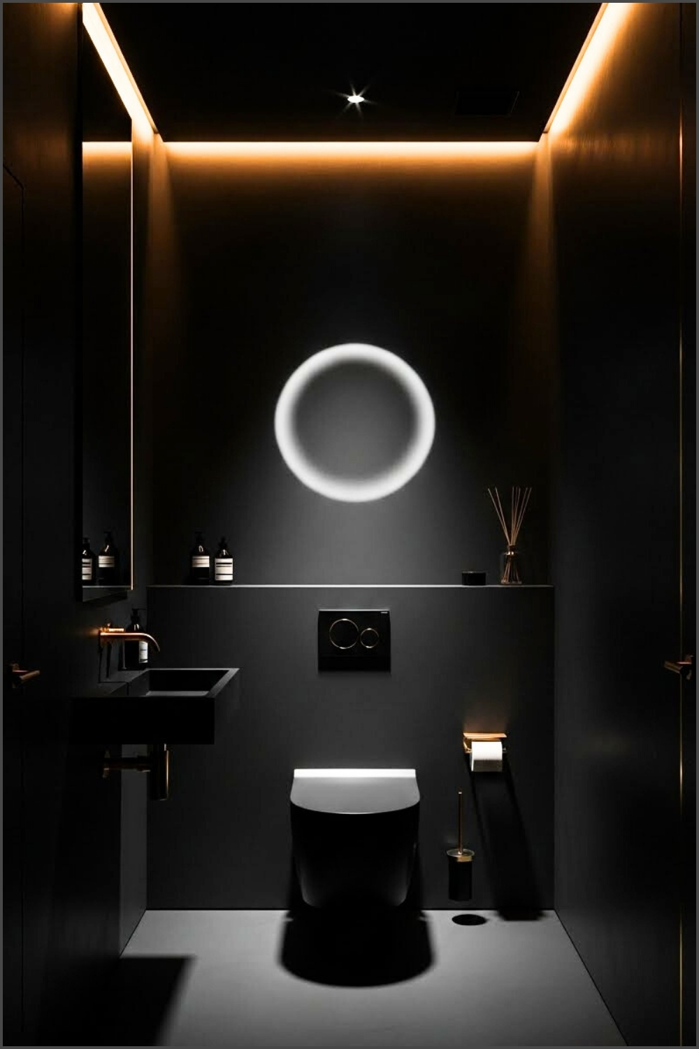 Minimal Luxury Black Bathroom With Matte Black Walls