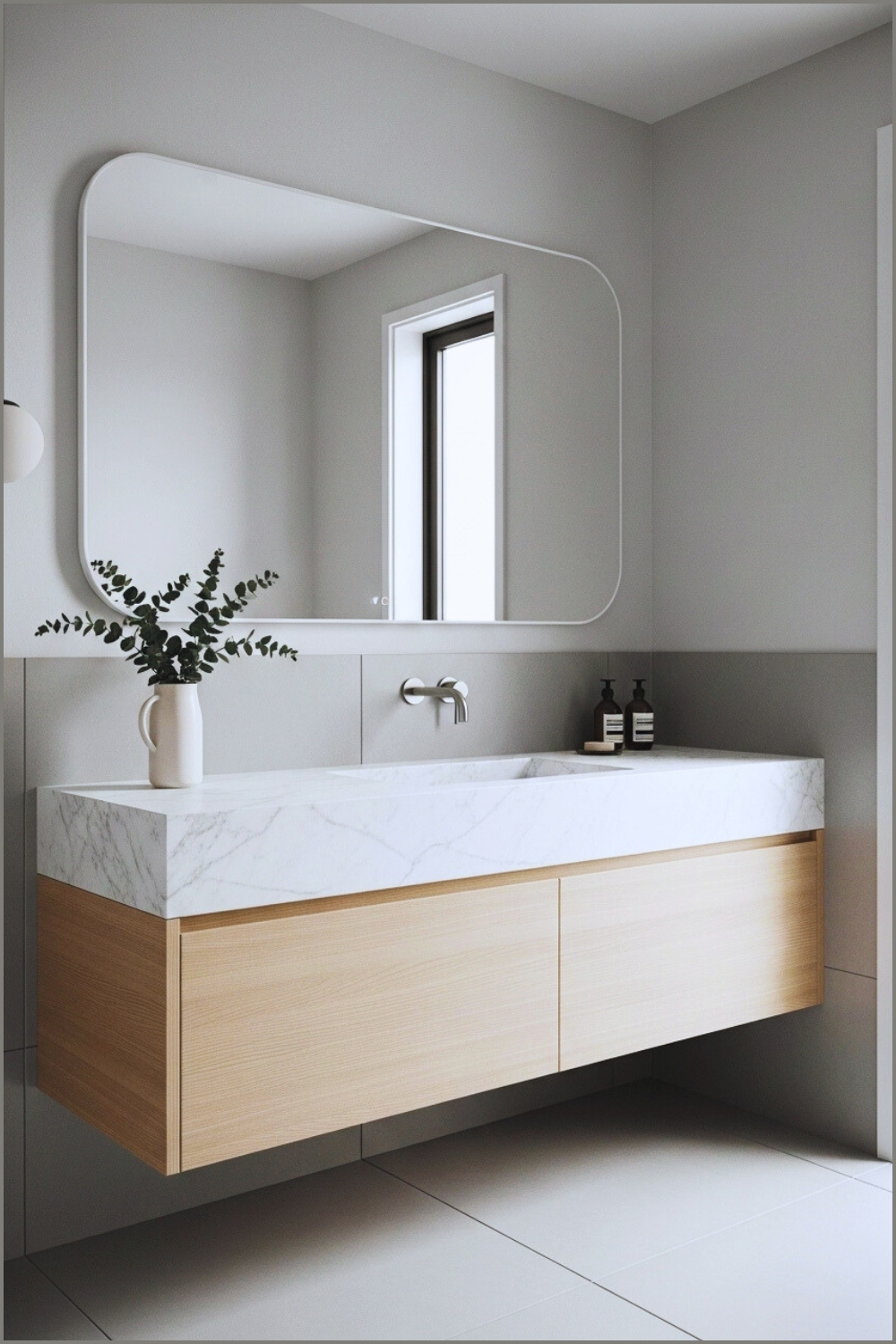Minimal Modern Bathroom With Floating Light Wood Vanity