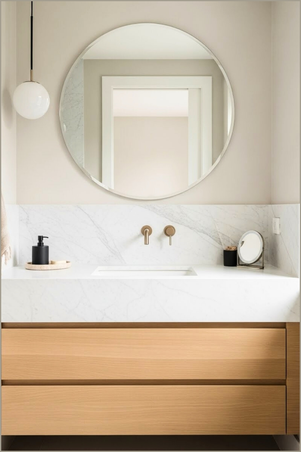 Minimal Modern Bathroom With Light Wood Vanity