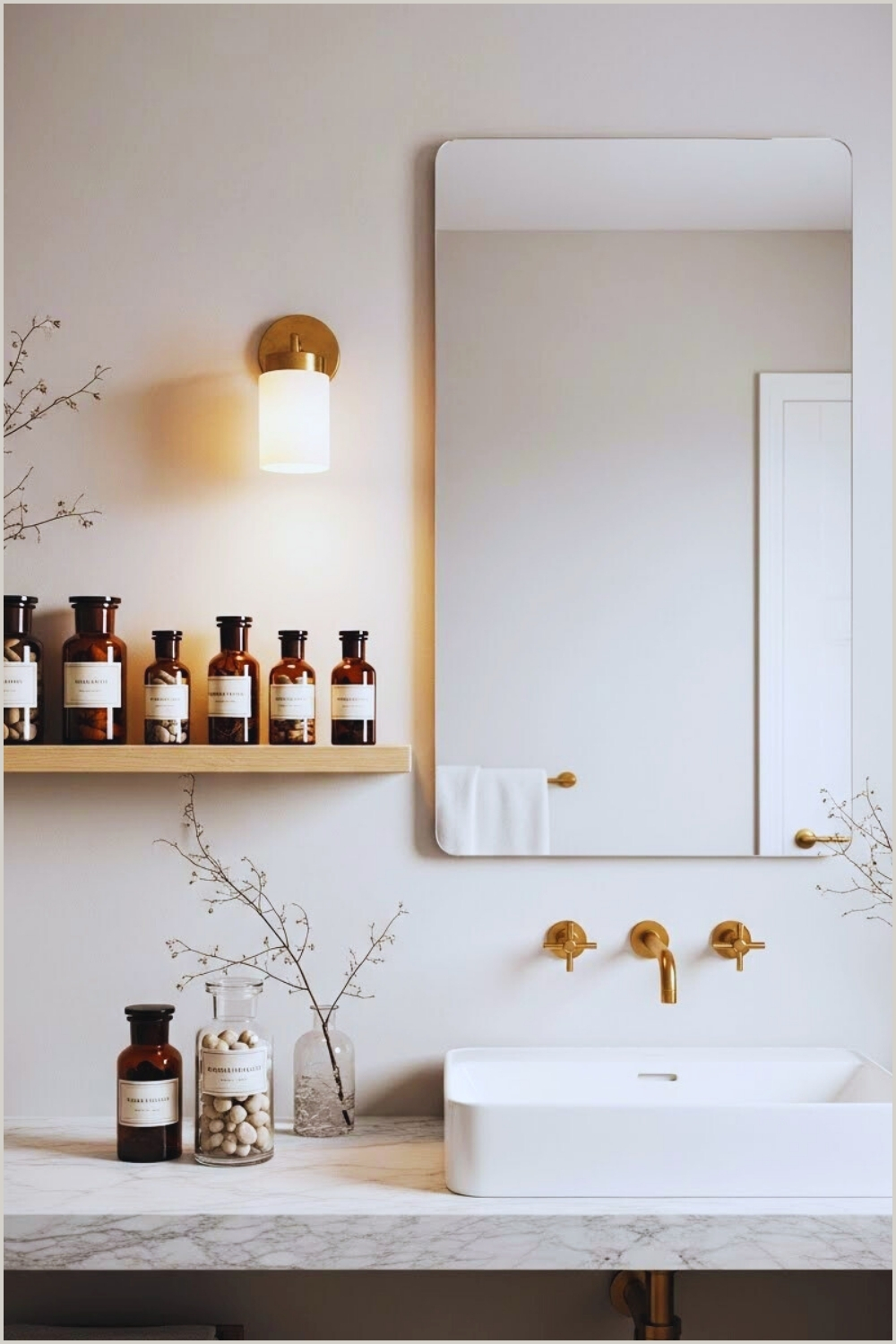 Minimal Modern Bathroom With Vintage Apothecary