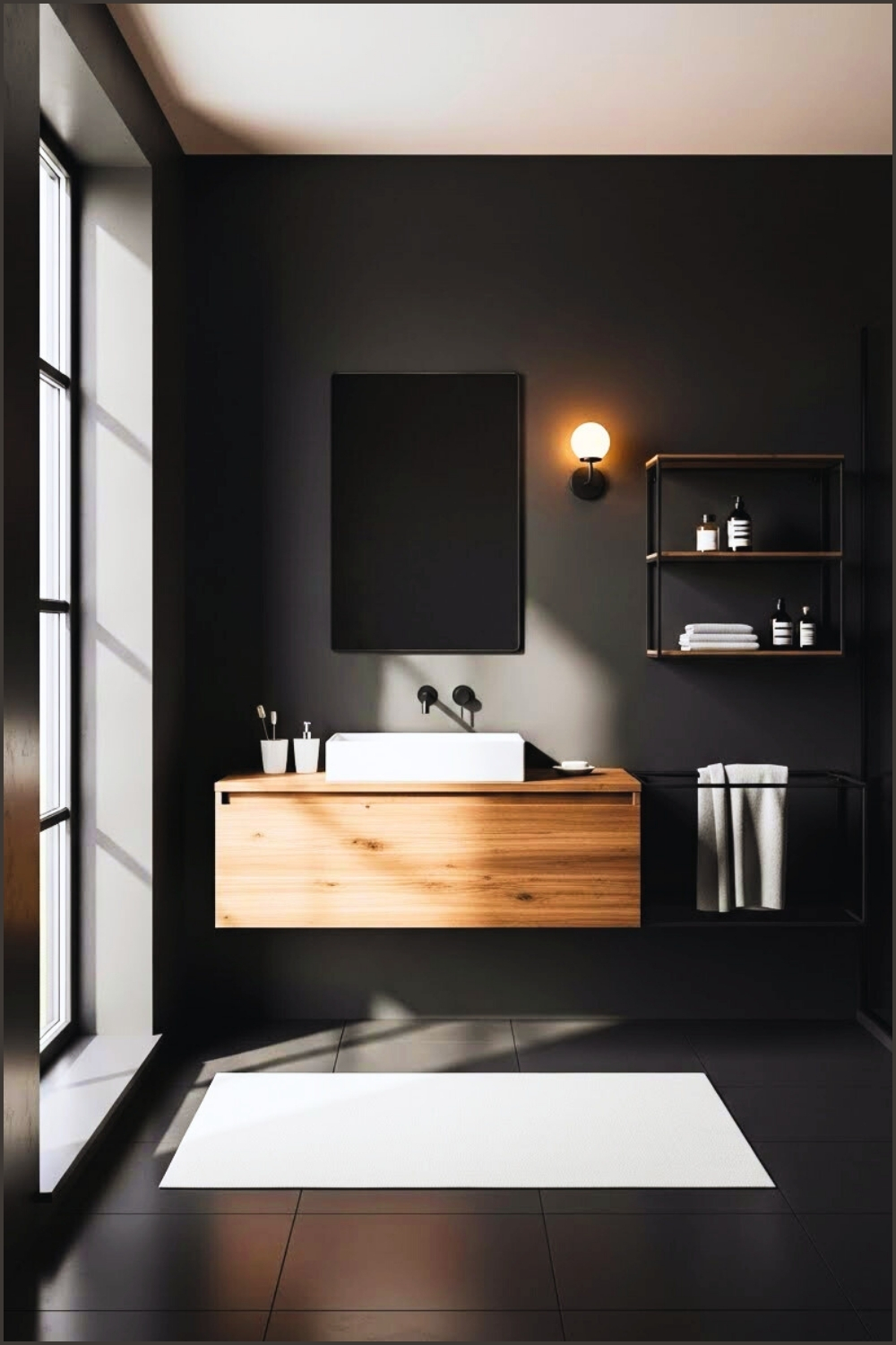 Minimal Modern Black Bathroom With Clean Matte Walls