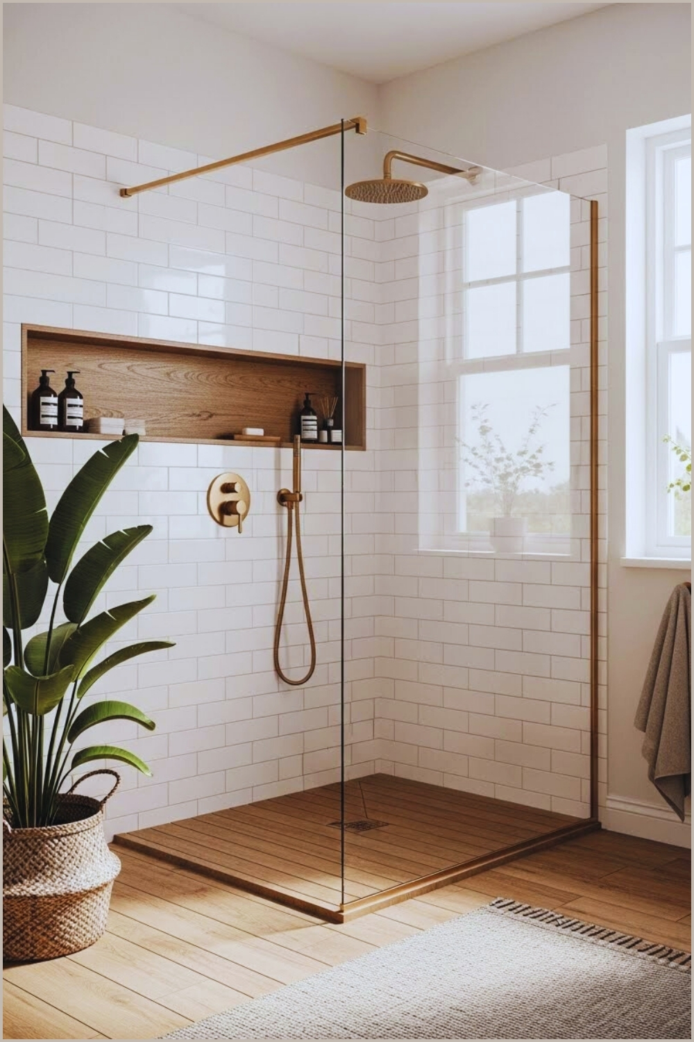 Minimal Modern Walk In Shower With White Subway
