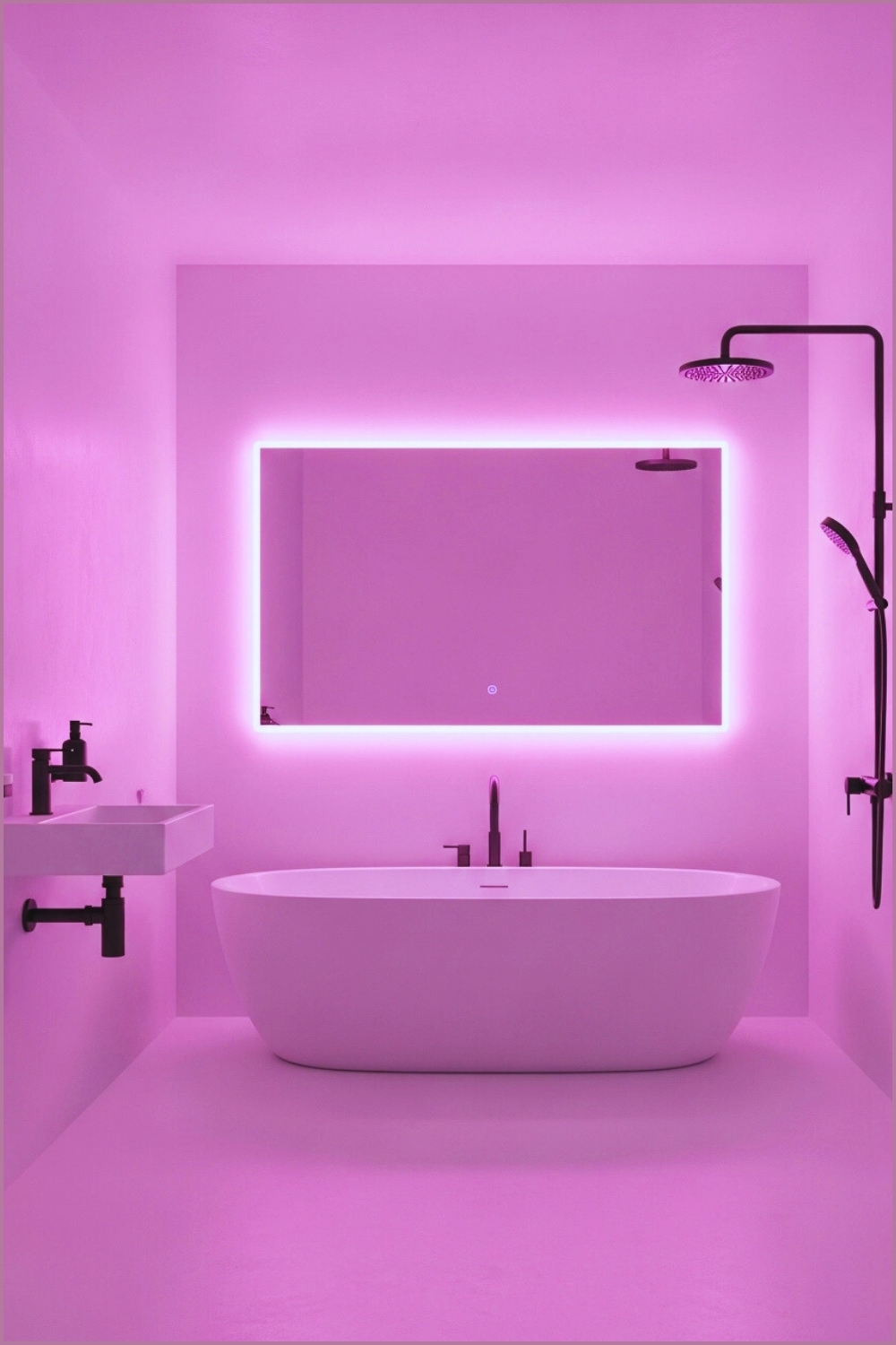 Minimal Neon Pink Bathroom With Glowing Backlit Mirror