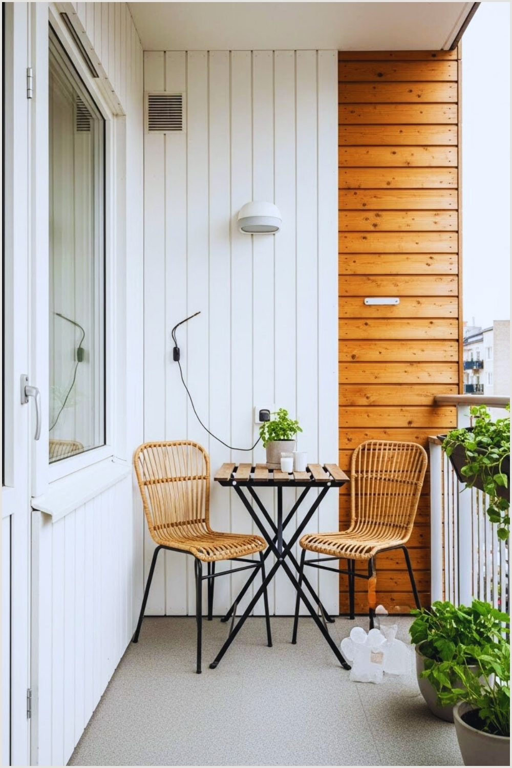 Minimal Small Apartment Balcony With White Paneled Walls