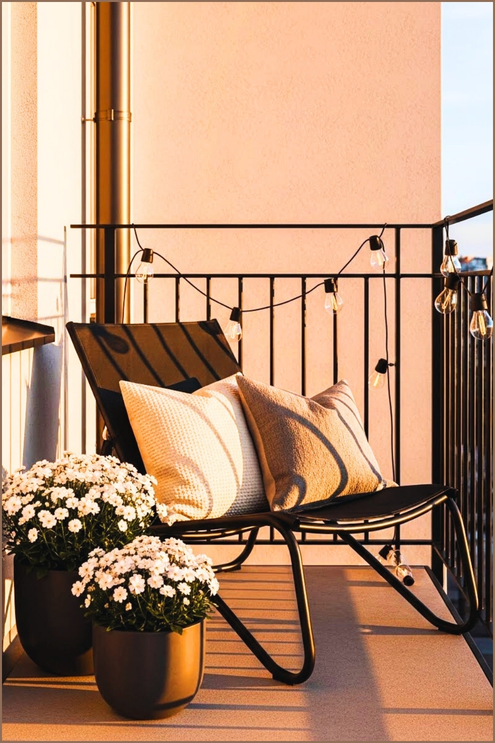 Minimal Small Balcony With Black Lounge Chair