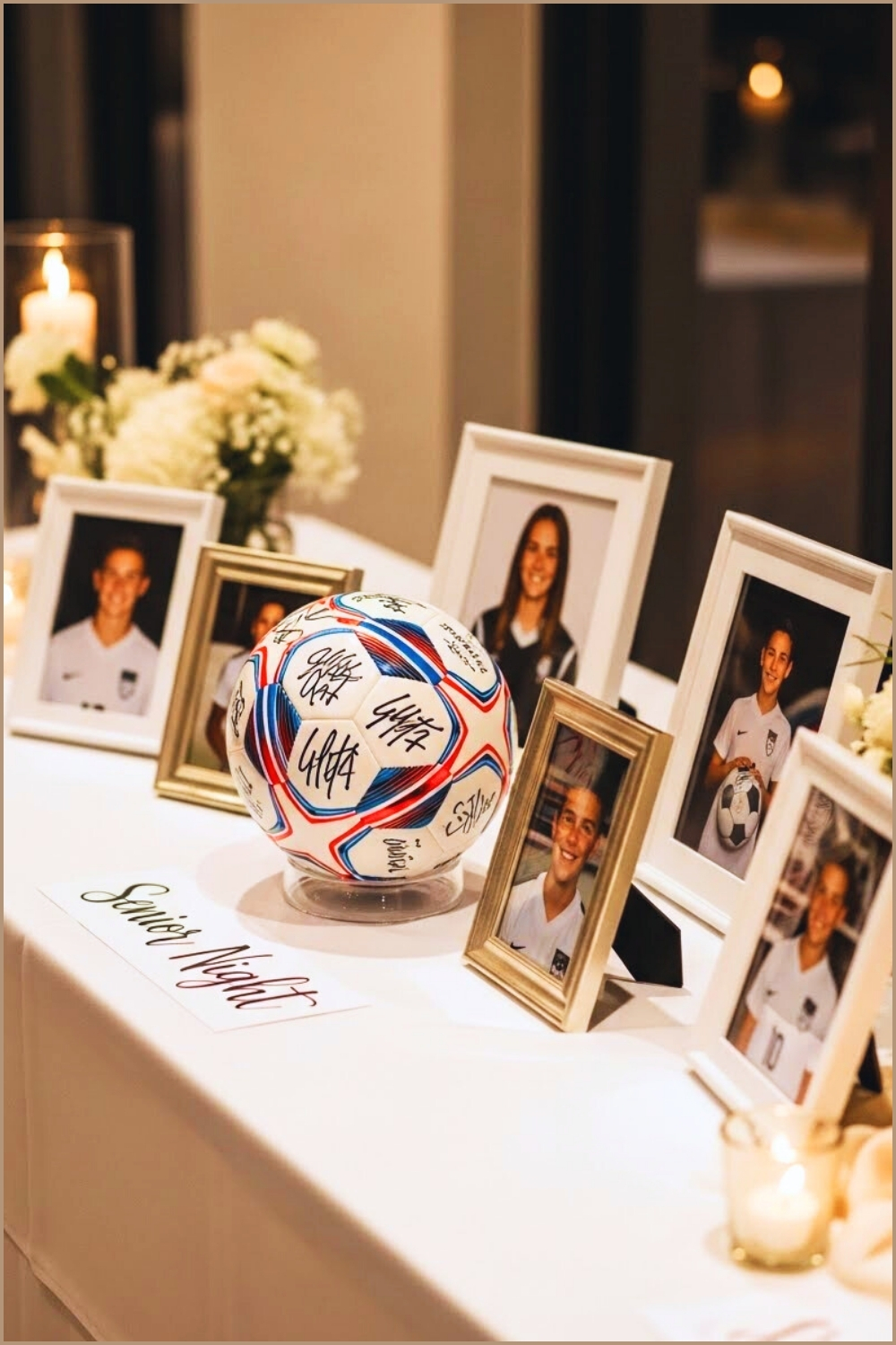 Minimal Soccer Senior Night Memory Table Featuring