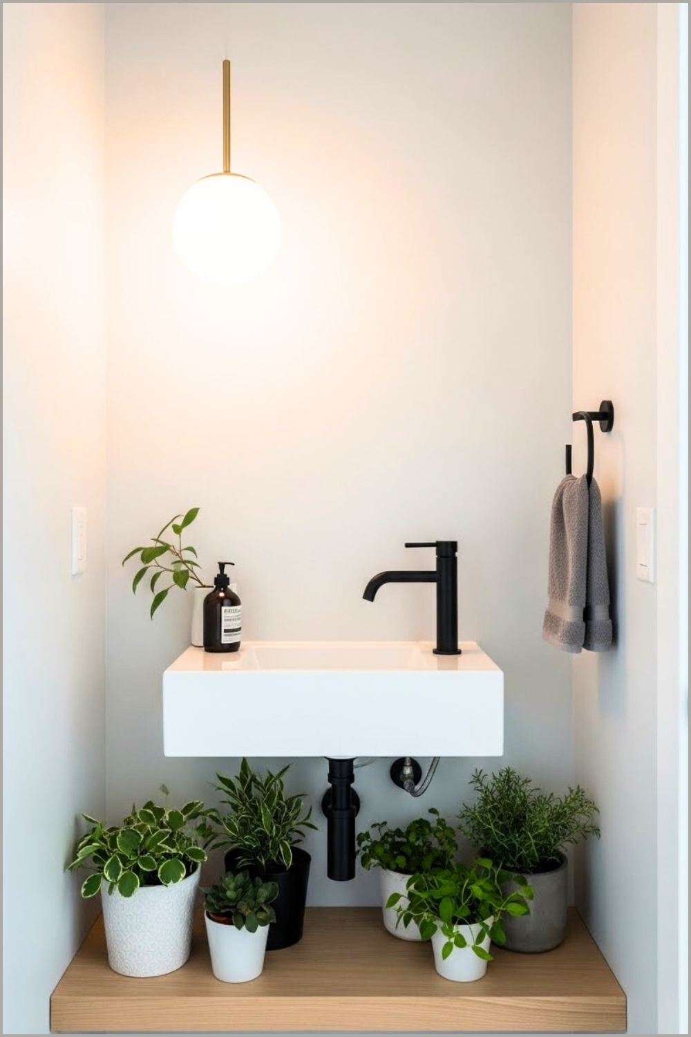 Minimal White Powder Room With Floating Small Sink