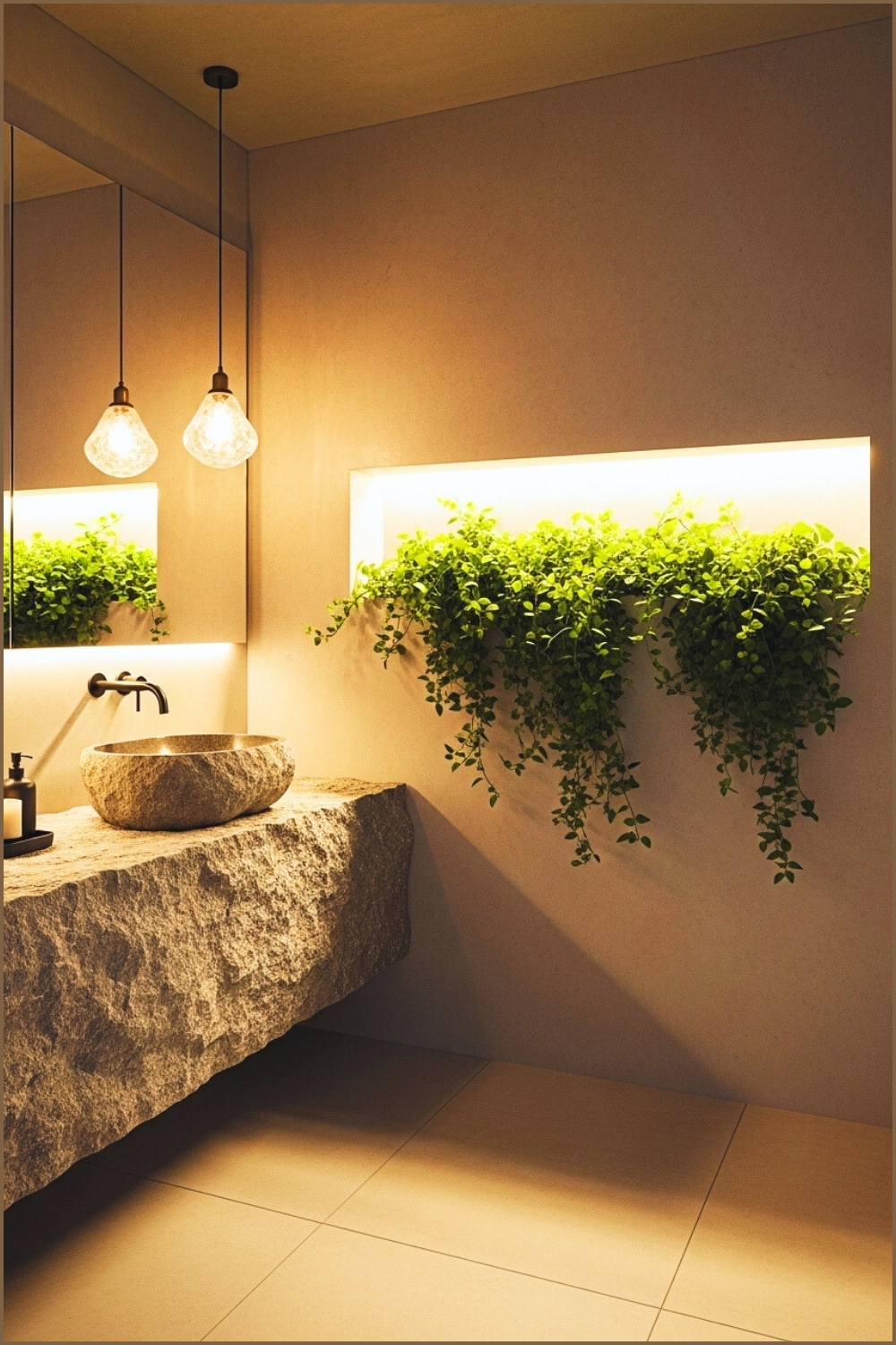 Minimal Zen Inspired Bathroom With Raw Stone Vanity