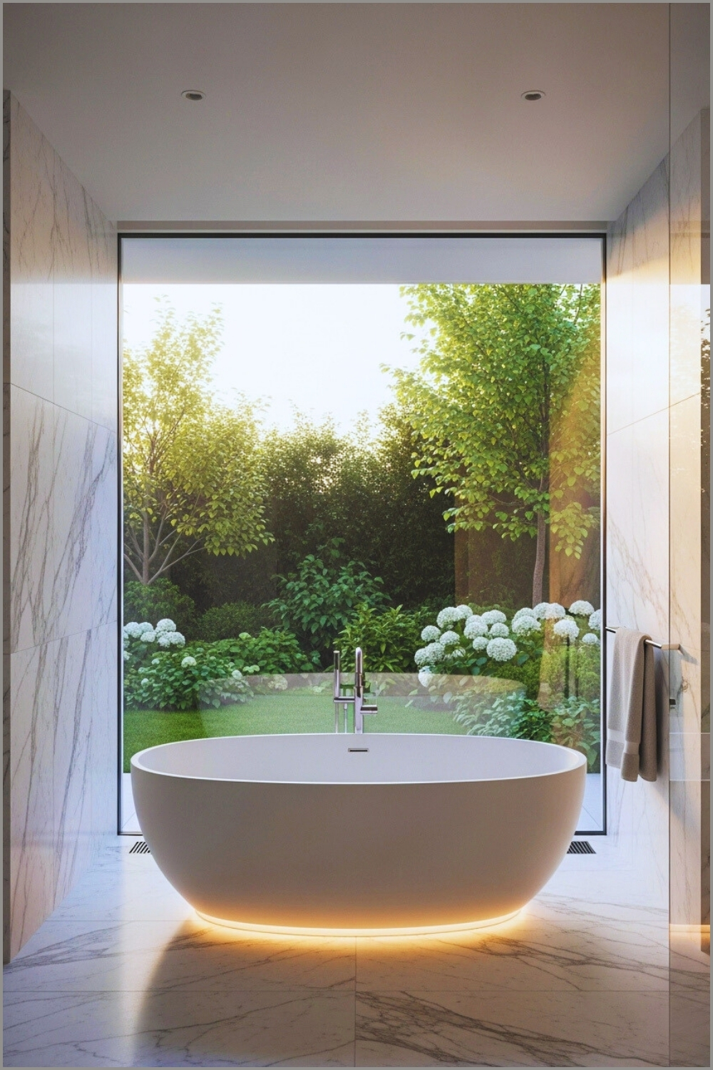 Minimalist Bathroom With Large Marble Wall Panels