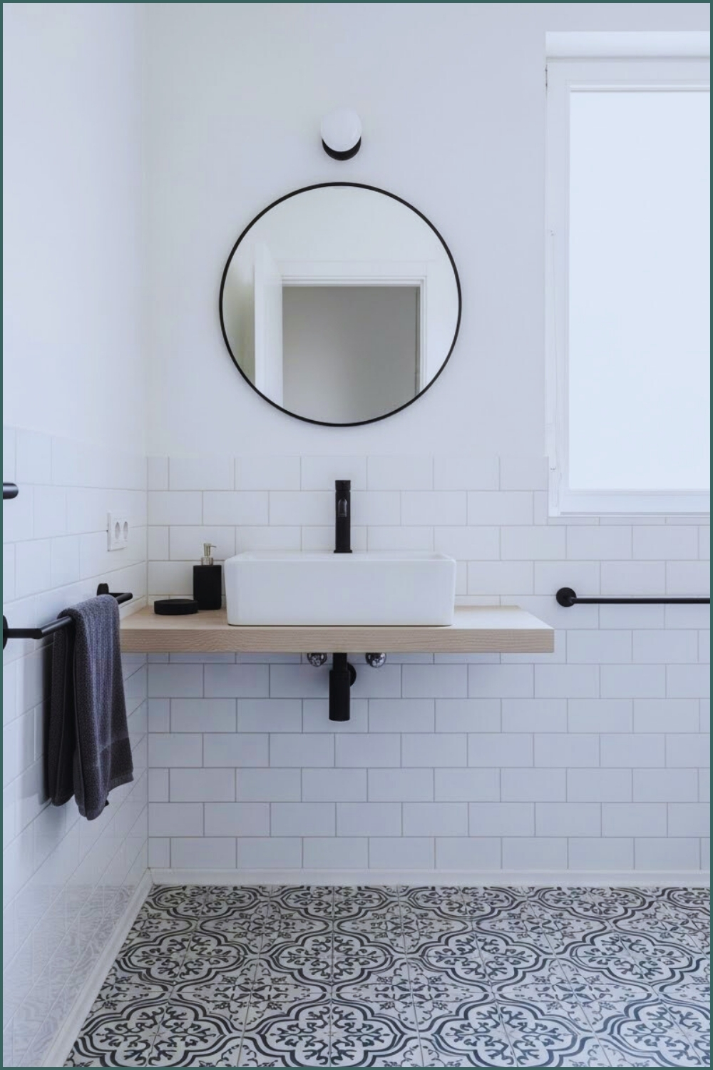 Minimalist Bathroom With White Subway Tiles