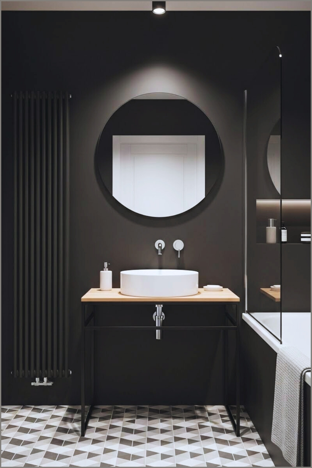 Minimalist Black Bathroom With Matte Black Walls