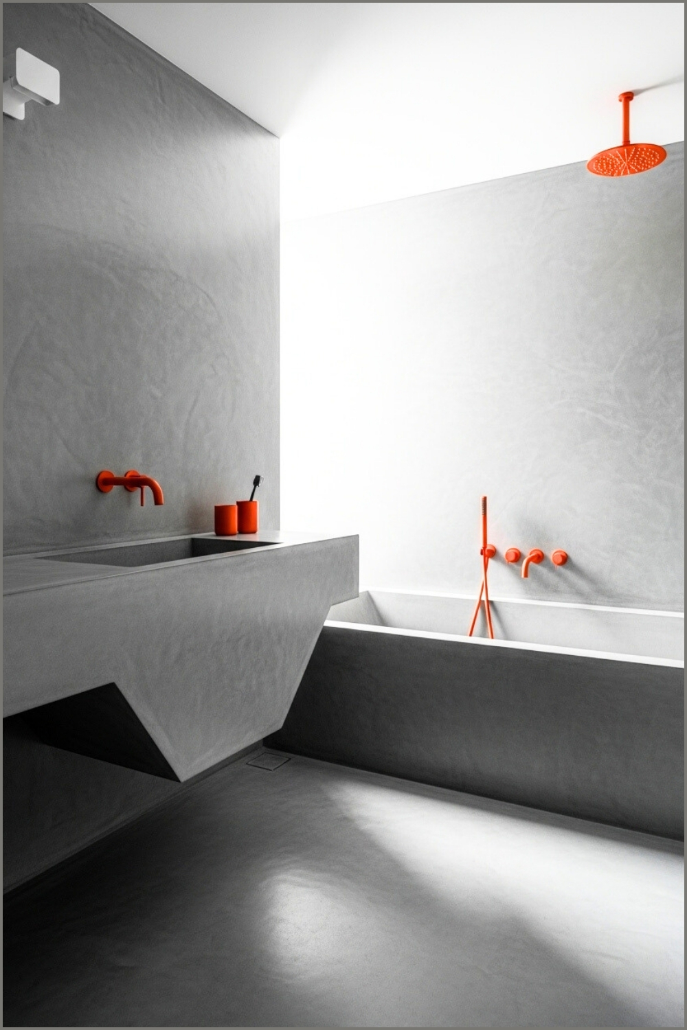 Minimalist Concrete Bathroom With Smooth Grey Walls
