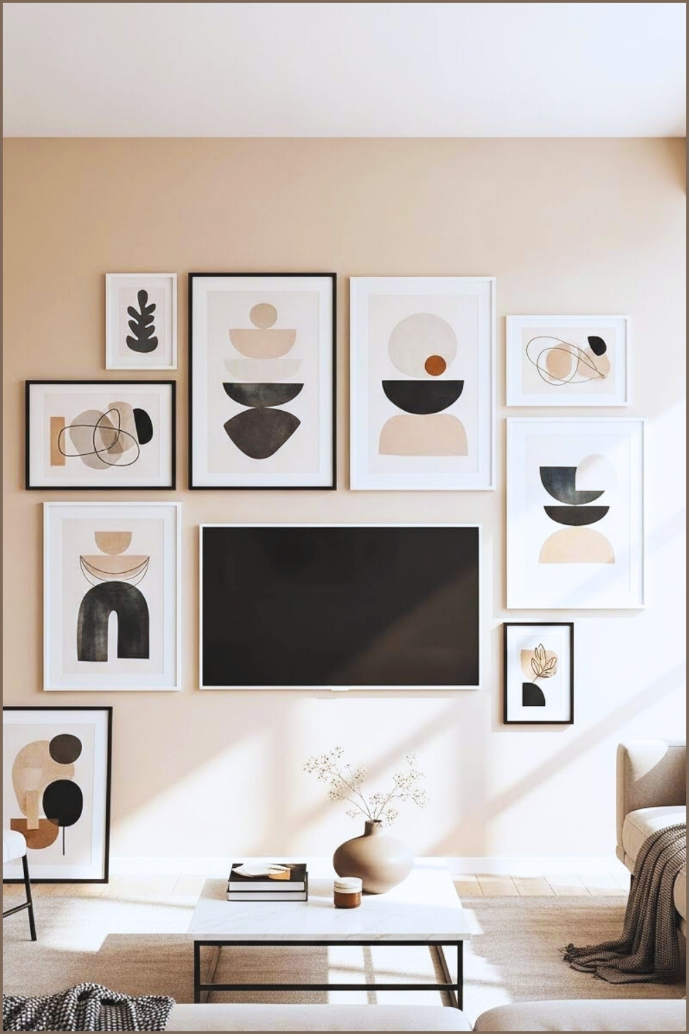 Minimalist Gallery Wall With Framed Abstract Art Surrounding