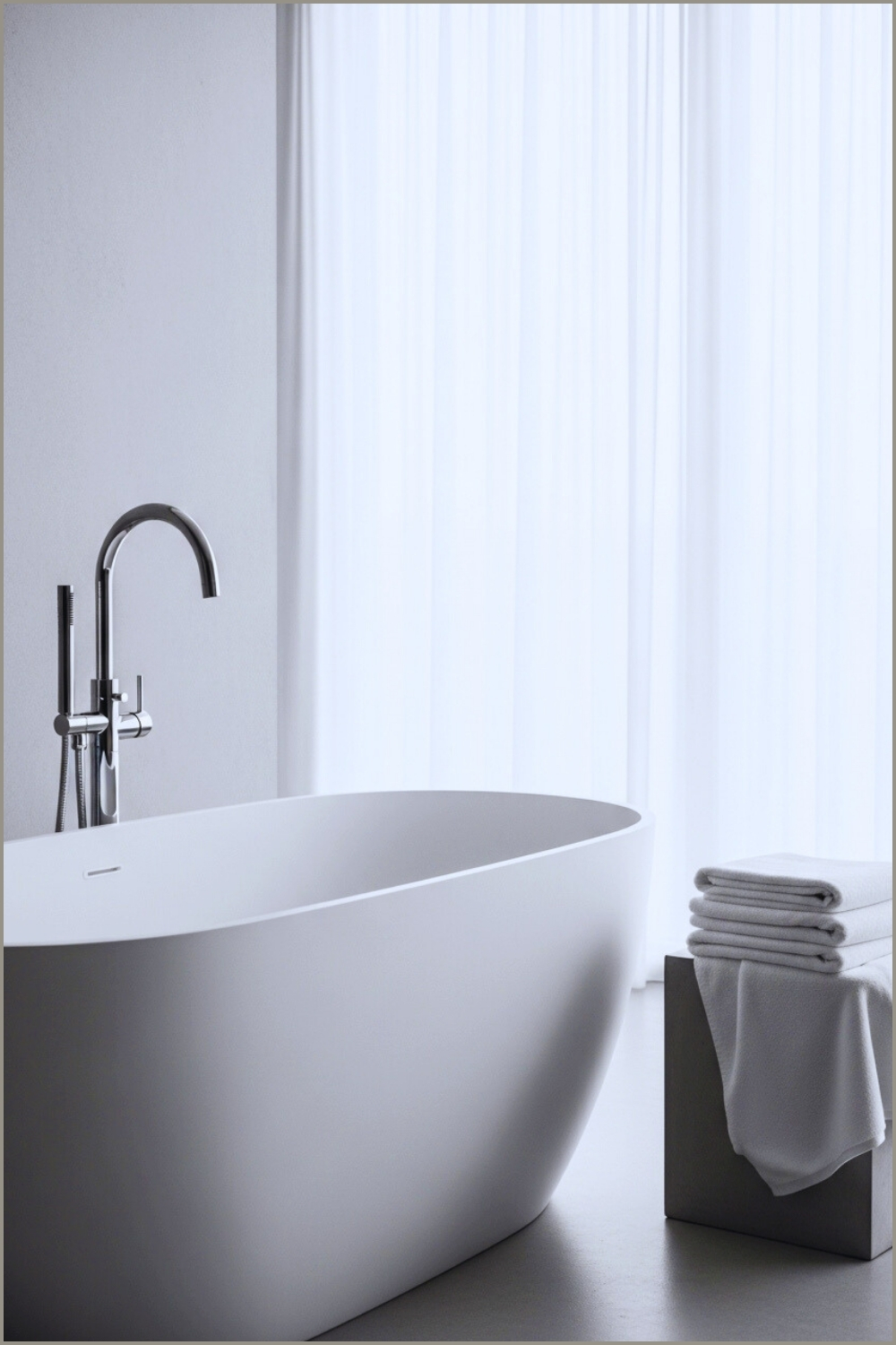 Minimalist Luxury Bathroom, Freestanding Matte White Tub