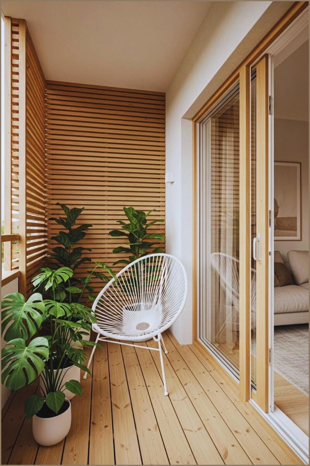 Minimalist Modern Apartment Balcony With Light Wooden