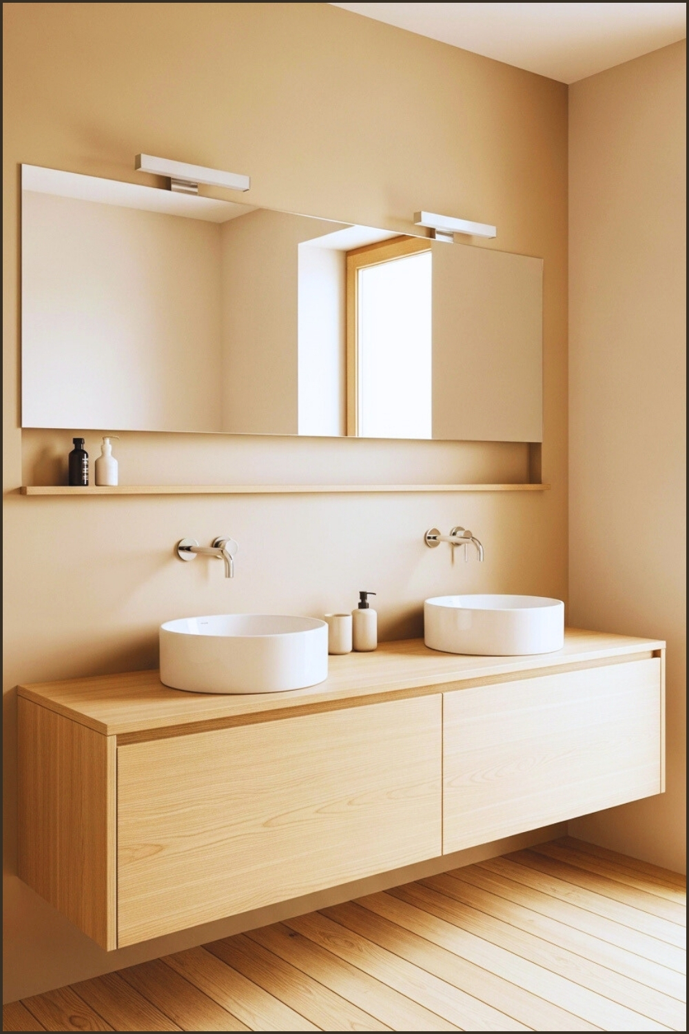 Minimalist Modern Bathroom Interior With Floating Light Wood
