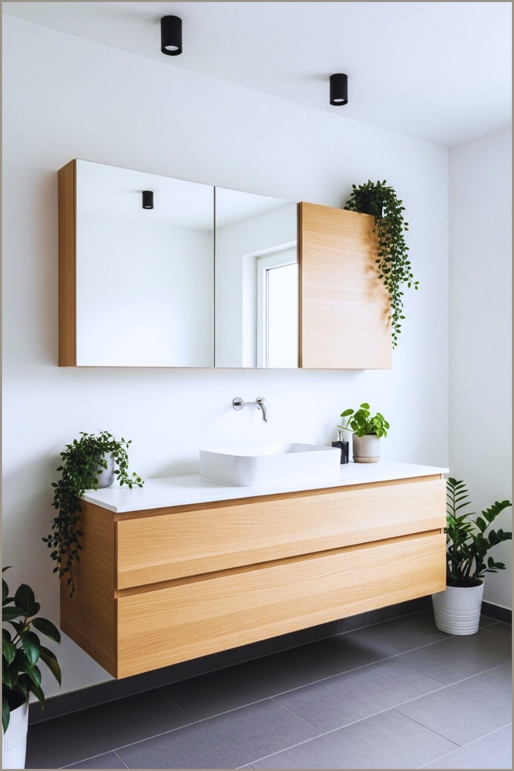 Minimalist Modern Bathroom Interior With Floating Light Wood