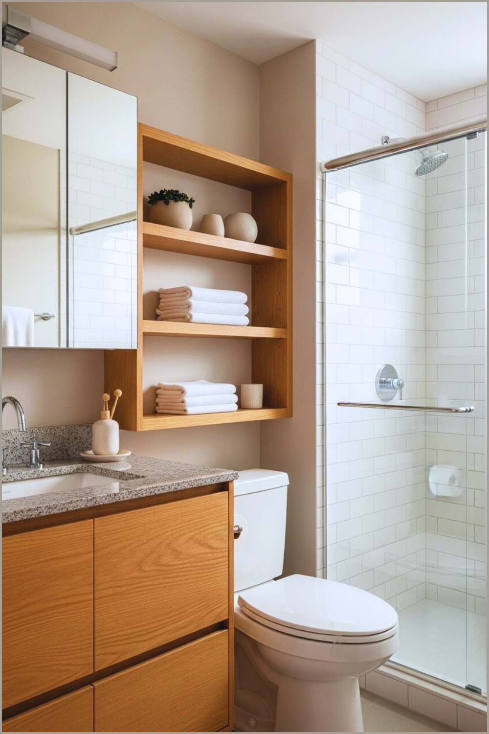 Minimalist Modern Bathroom Interior With Light Wooden Vanity