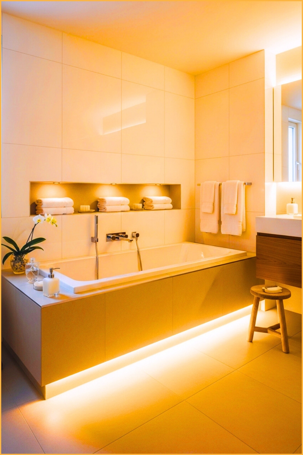 Minimalist Modern Bathroom With A Built In White Bathtub