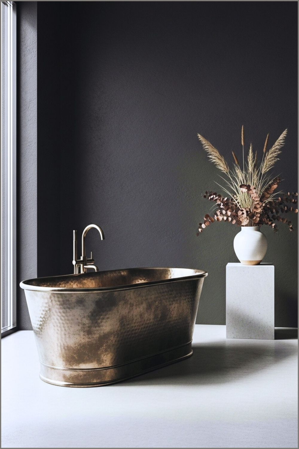 Minimalist Modern Bathroom With A Distressed Polished Metal