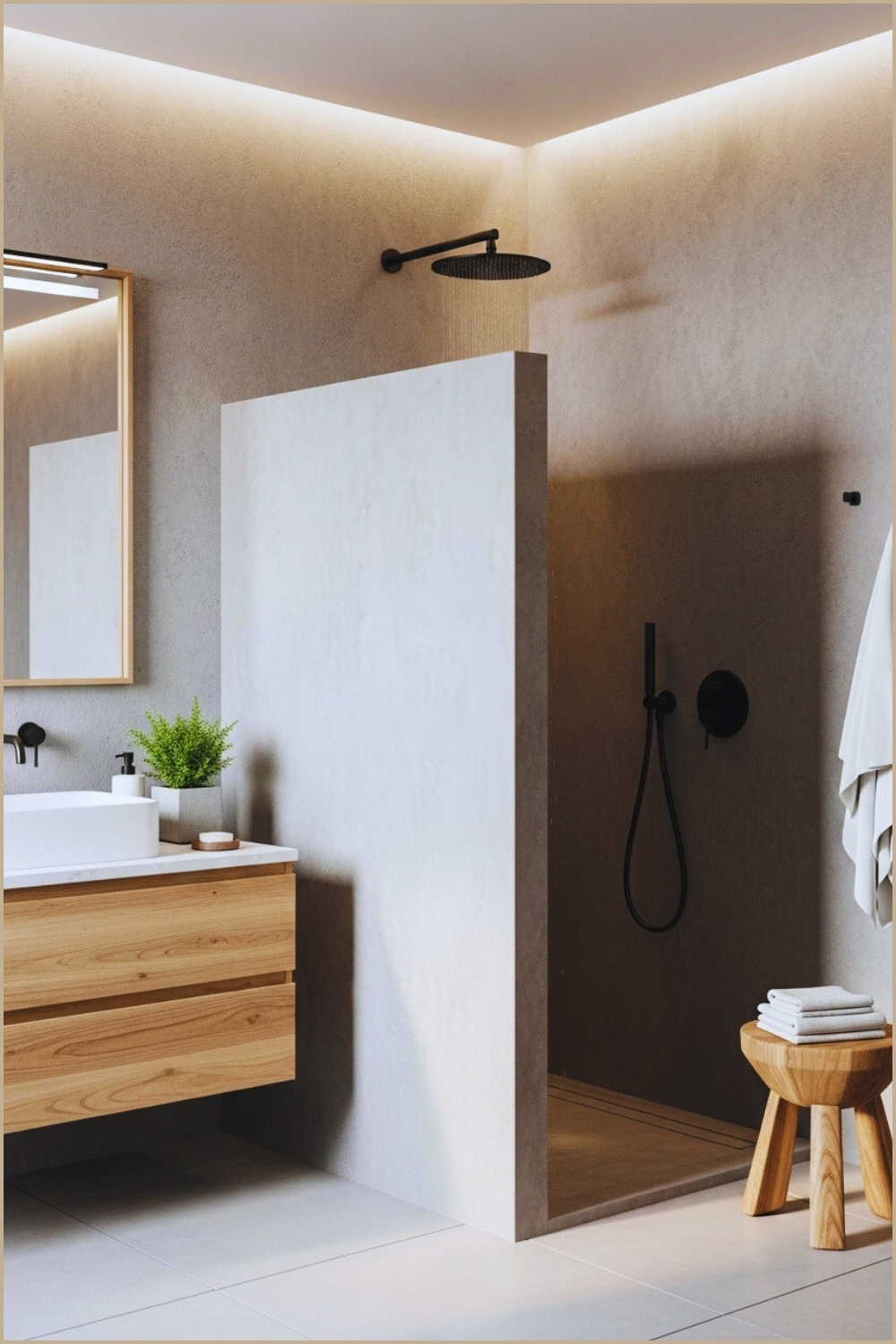 Minimalist Modern Bathroom With Concrete Grey Walls