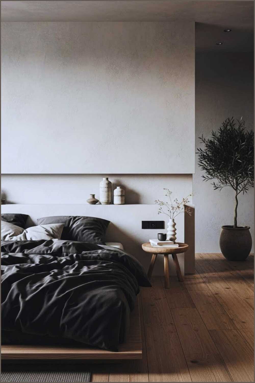 Minimalist Modern Bedroom Interior Raw Concrete Textured Wall