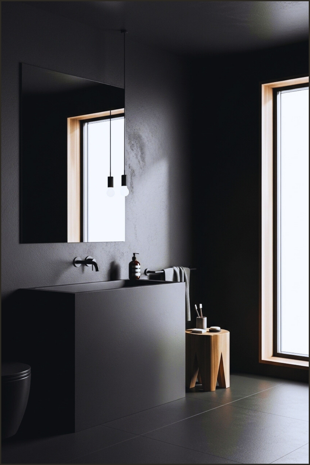 Minimalist Modern Black Bathroom, Matte Black Walls