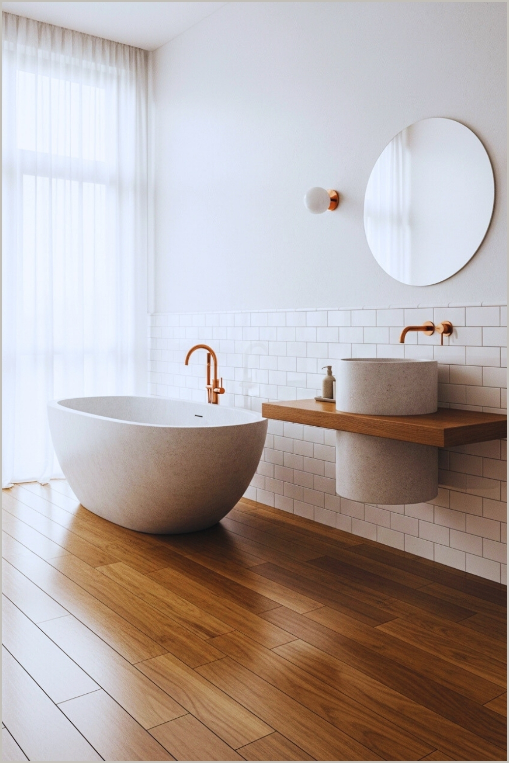 Minimalist Natural Bathroom With Warm Wood Flooring