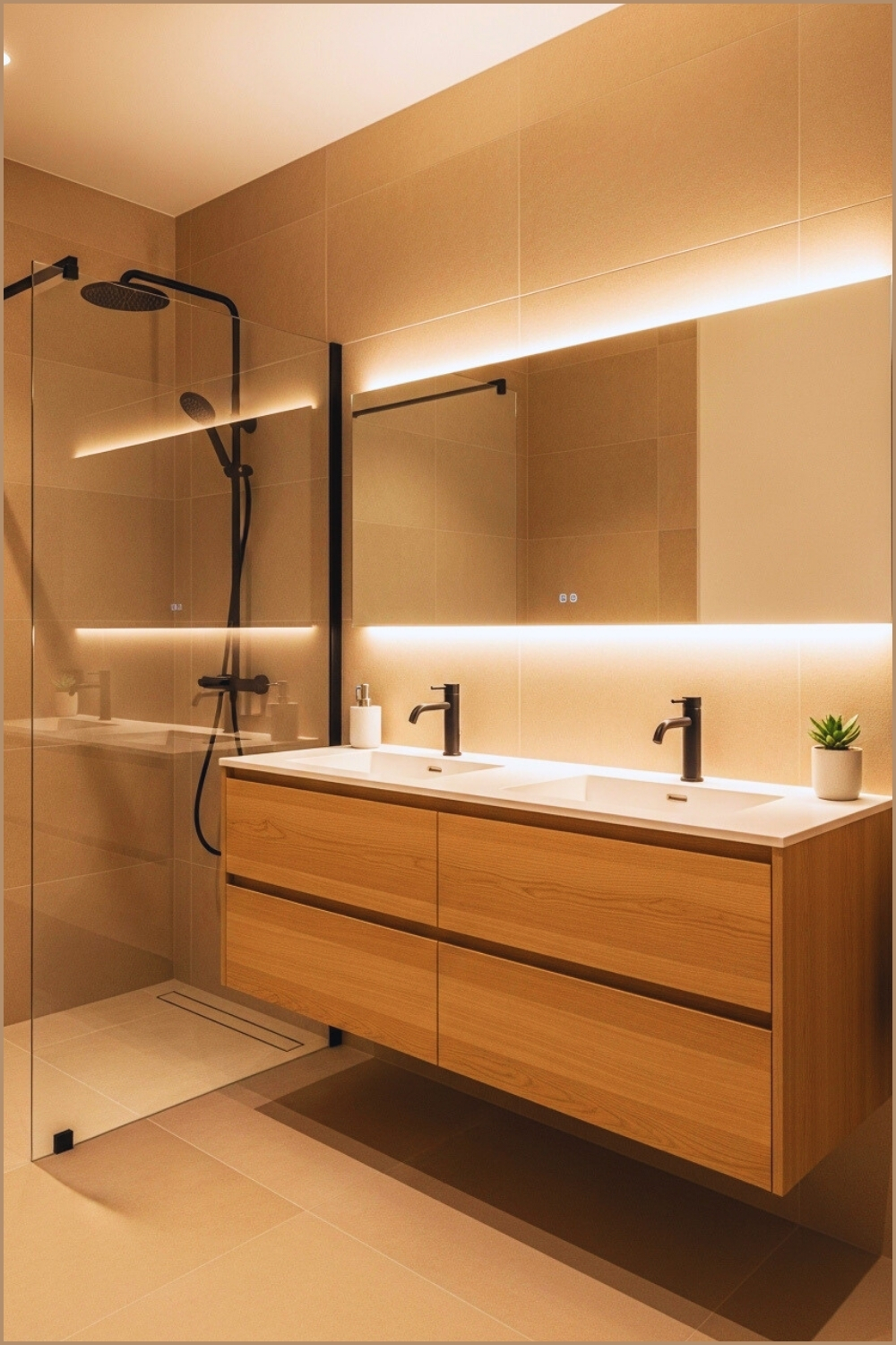Minimalist Scandinavian Bathroom, Light Natural Wood Floating Vanity