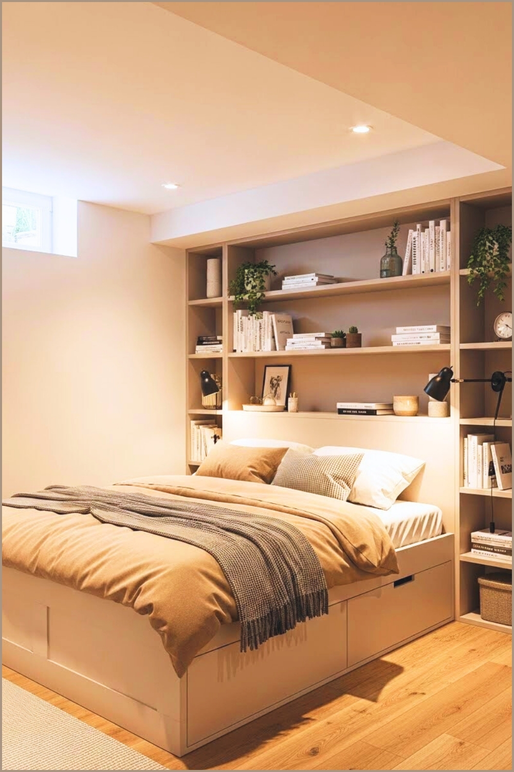 Modern Basement Bedroom With Built In Storage Bed
