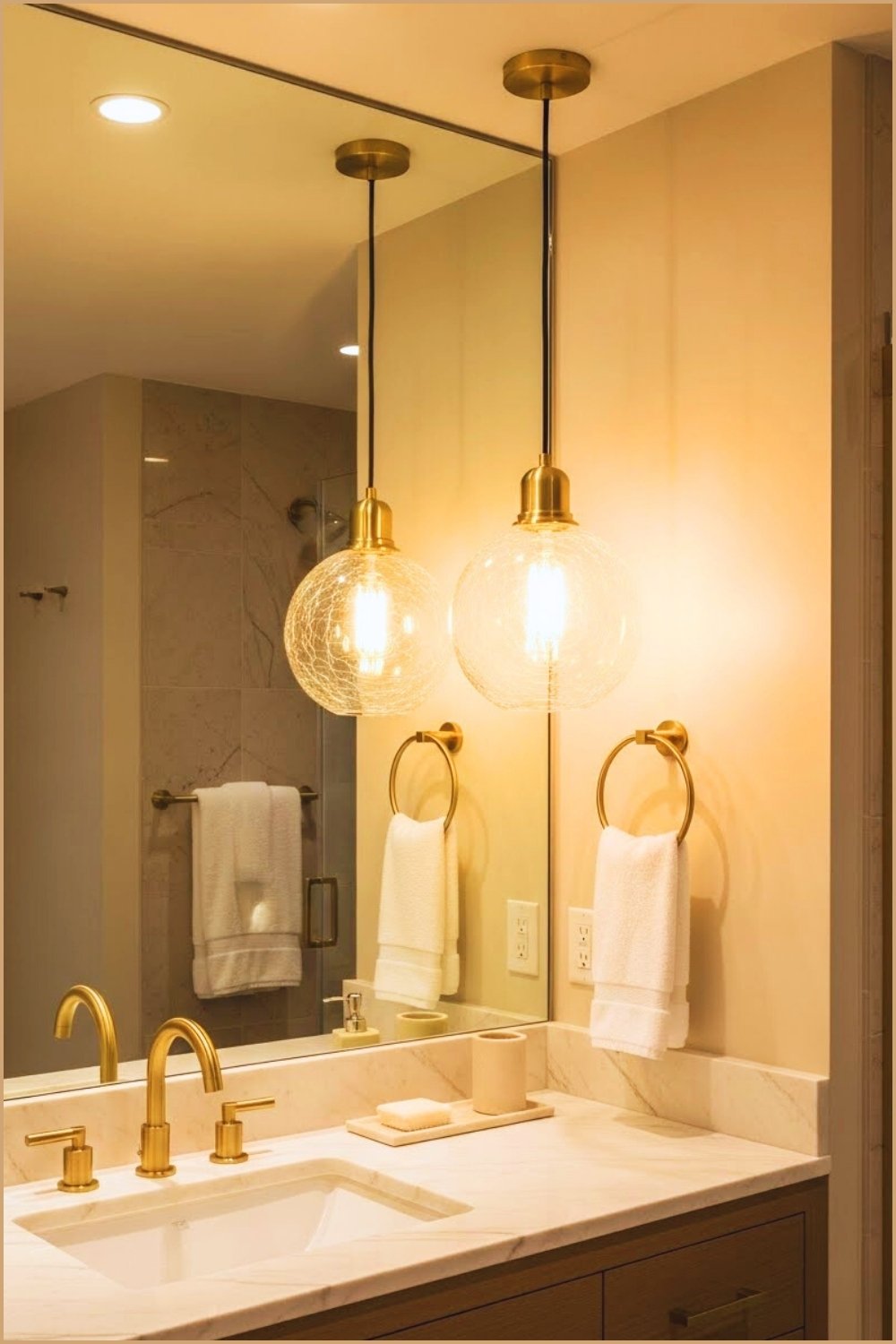 Modern Bathroom Glows With Soft Golden Warmth Thanks