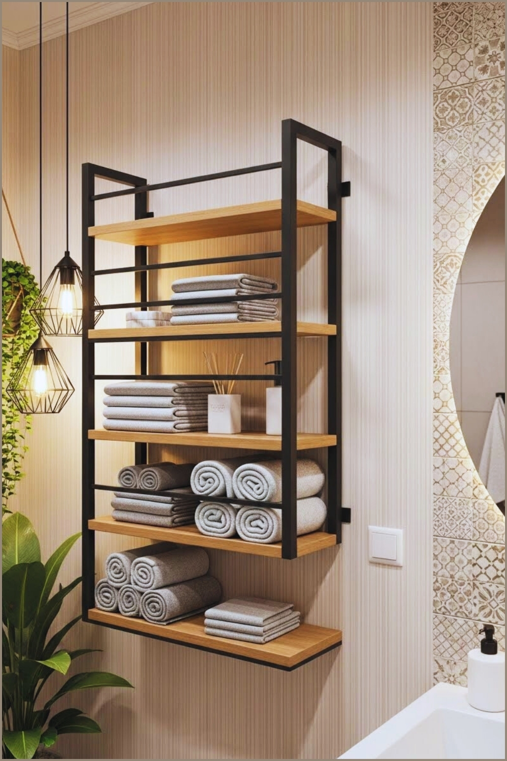 Modern Bathroom Interior With Wall Mounted Multi Tier