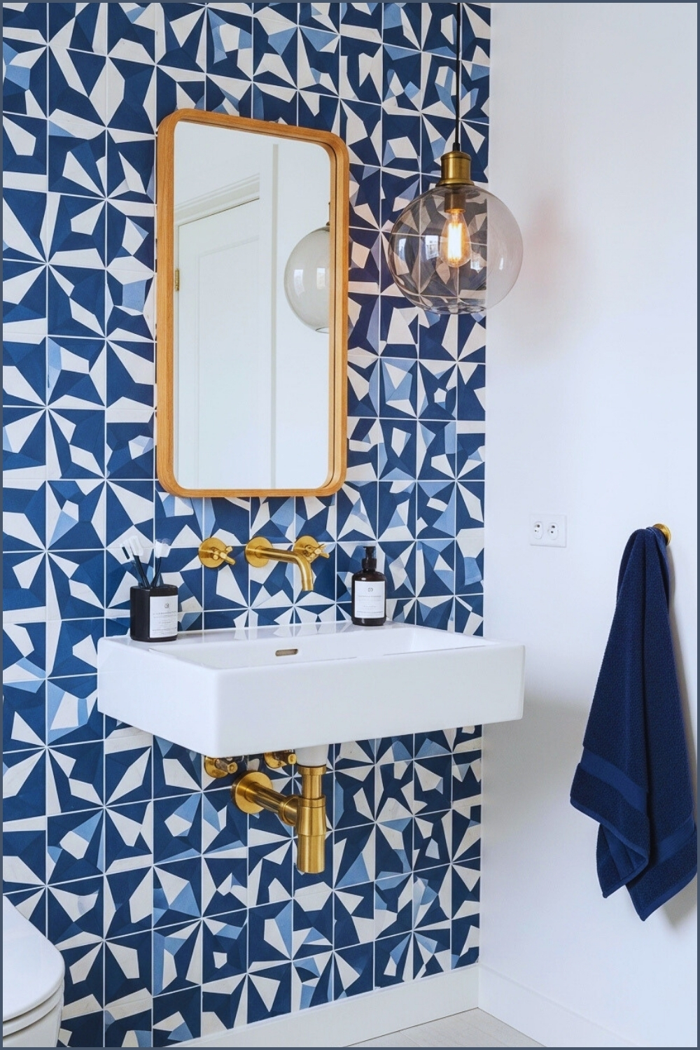 Modern Bathroom Stands Out With Its Striking Navy