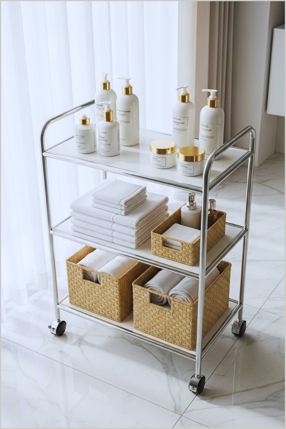 Modern Bathroom Storage Cart With Chrome